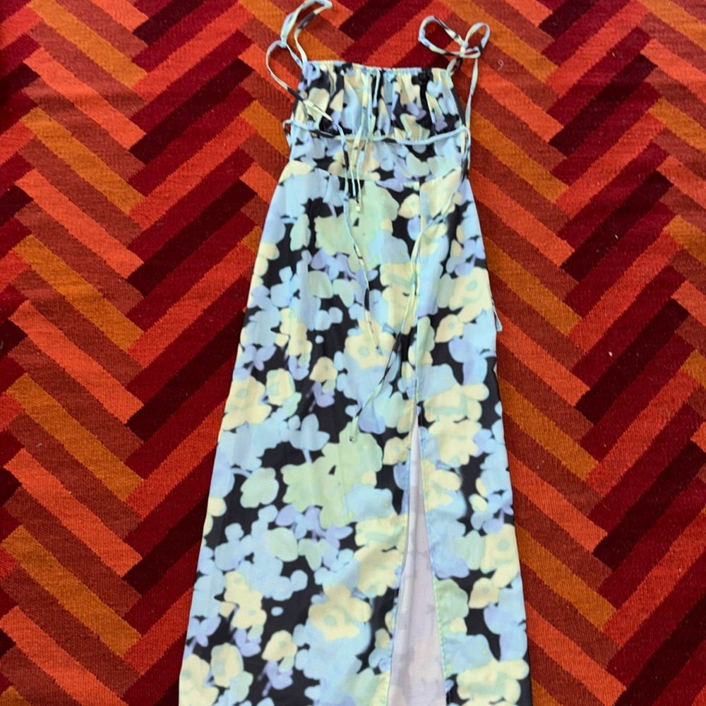 Printed open back tie back midi dress